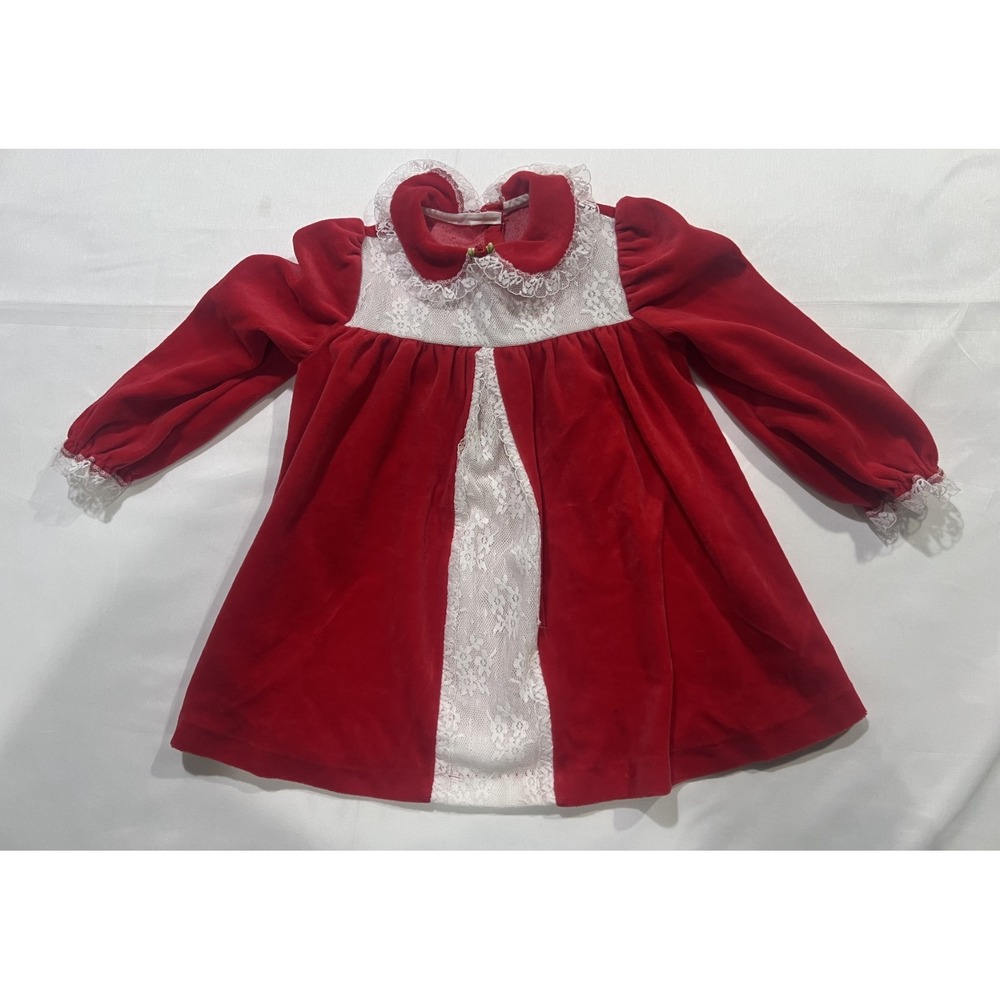 Sweat Treats Velvet Dress Girls 3T Red Vintage 80s Holidays Lace Made in USA